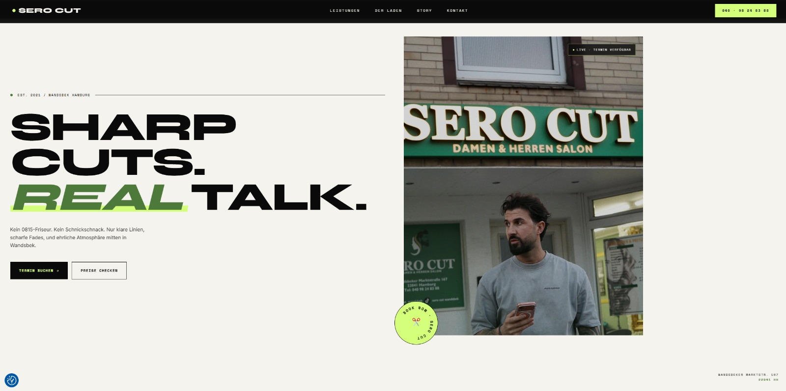 Nachher-Screenshot der neuen Sero Cut Website